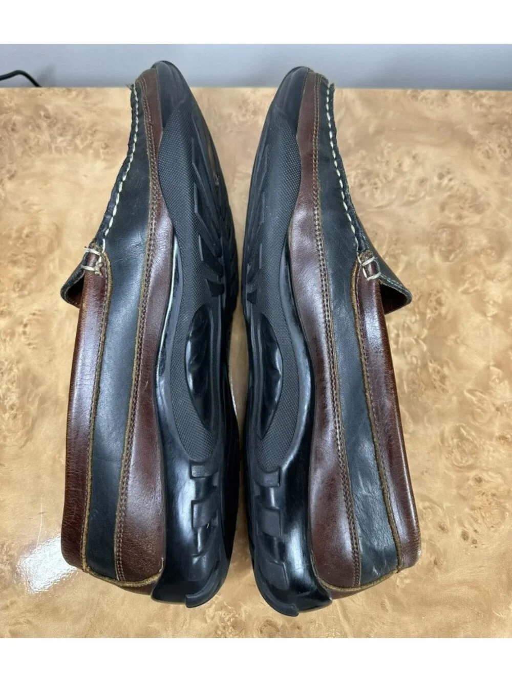 Allen Edmonds Boulder Mens 9.5 Black Brown Leather Driving Loafers Moc Toe